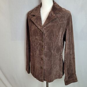 Jaclyn Smith Geniune Brown Suede Leather Barn Shacket Size Medium